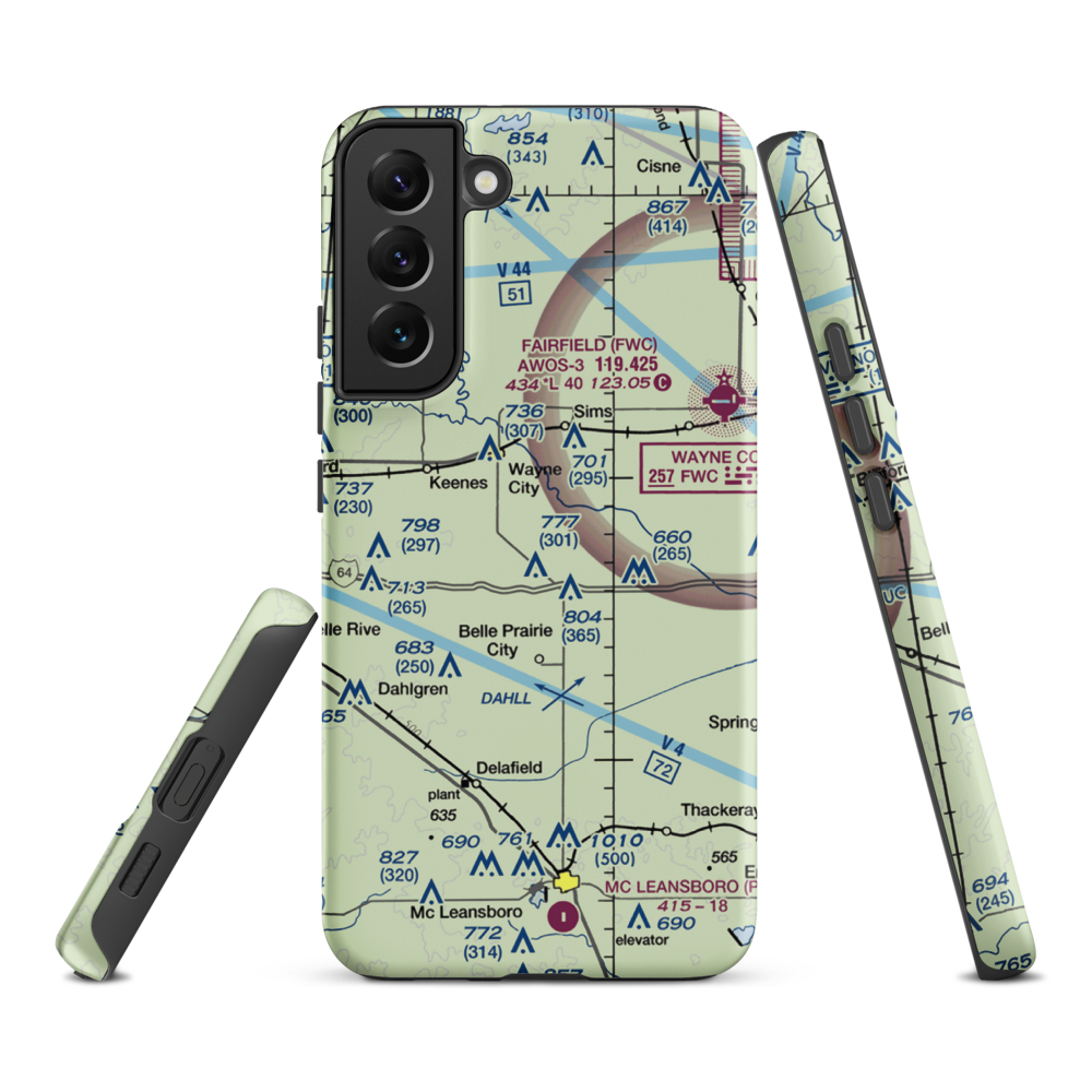 Skillet Fork Farm Airport (19IS) VFR Sectional Samsung Phone Case Samsung Galaxy S22 Plus model shown