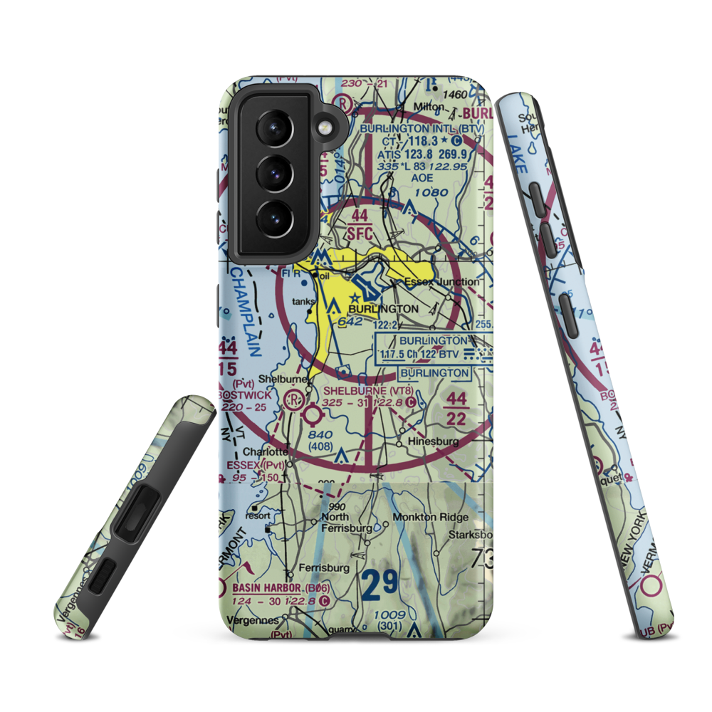 Sky Acres Airport (VT25) VFR Sectional Samsung Phone Case Samsung Galaxy S21 FE model shown