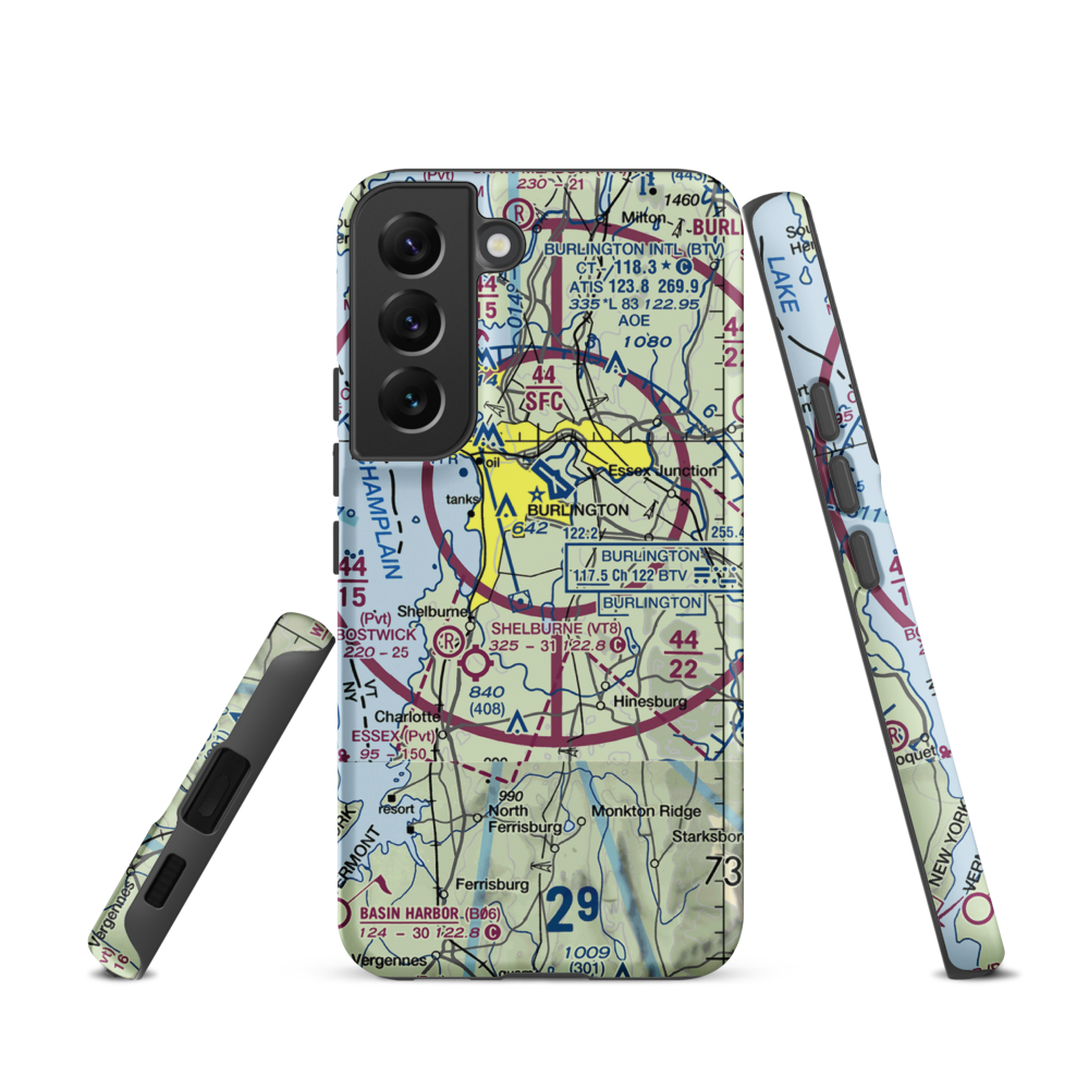 Sky Acres Airport (VT25) VFR Sectional Samsung Phone Case Samsung Galaxy S22 model shown