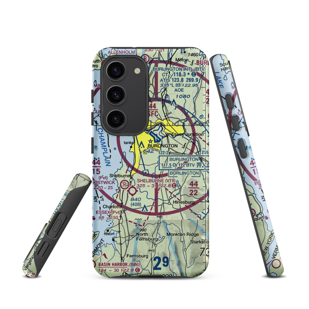 Sky Acres Airport (VT25) VFR Sectional Samsung Phone Case Samsung Galaxy S23 model shown