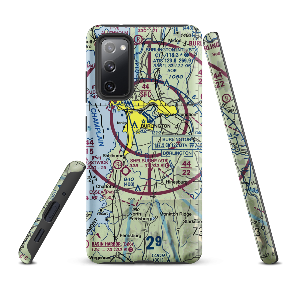 Sky Acres Airport (VT25) VFR Sectional Samsung Phone Case Samsung Galaxy S20 FE model shown