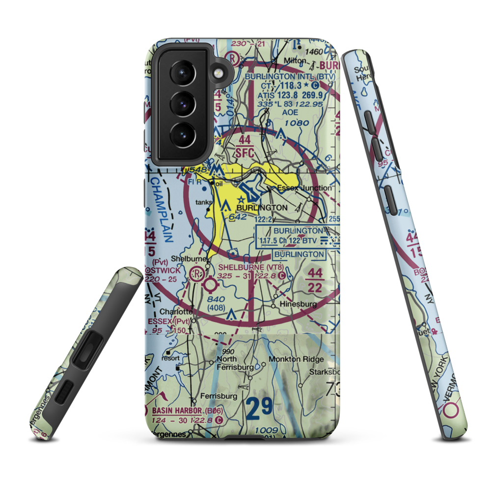 Sky Acres Airport (VT25) VFR Sectional Samsung Phone Case Samsung Galaxy S21 Plus model shown