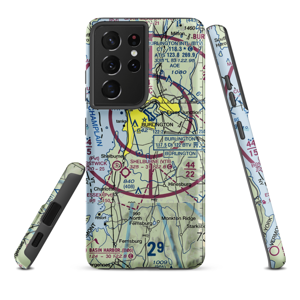 Sky Acres Airport (VT25) VFR Sectional Samsung Phone Case Samsung Galaxy S21 Plus model shown