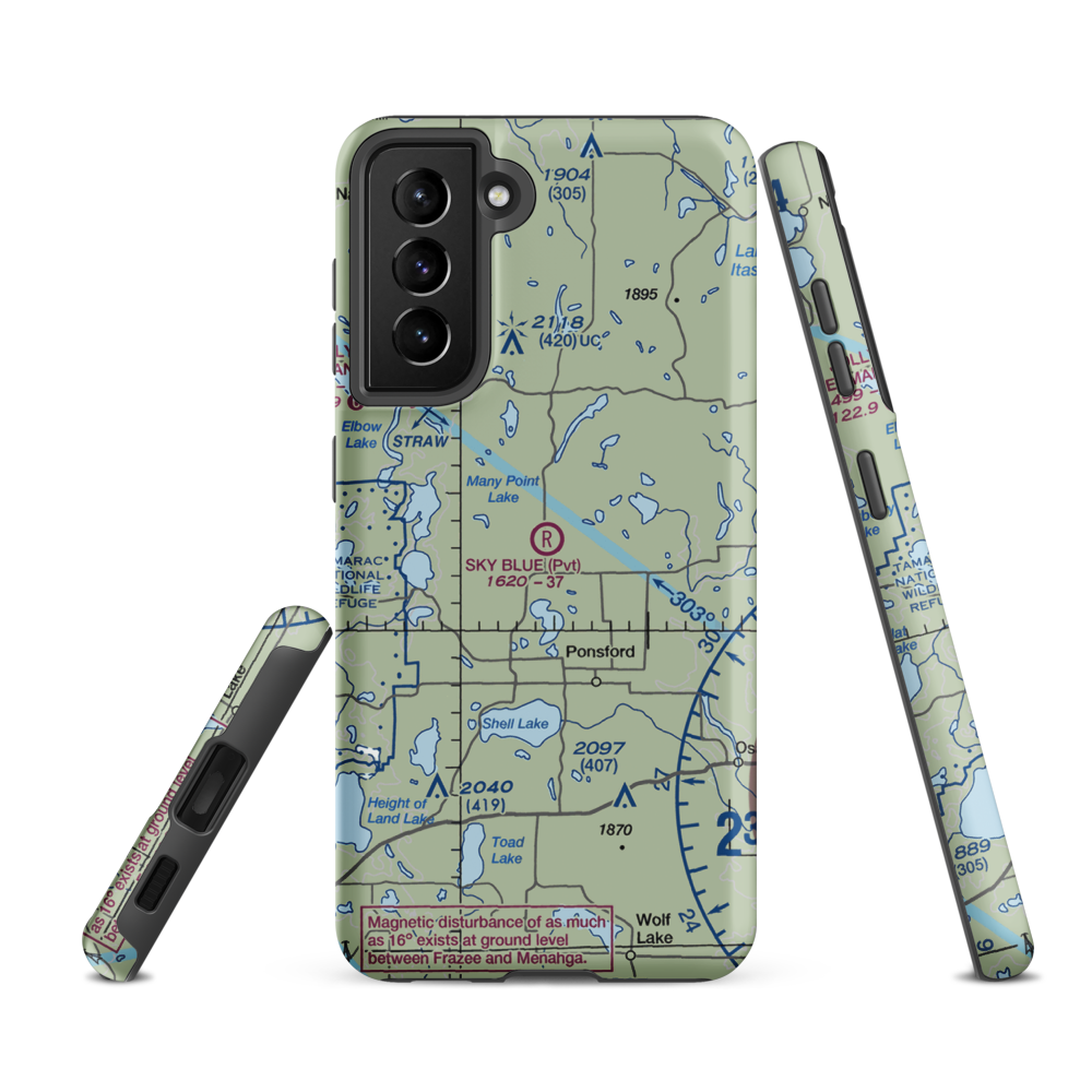 Sky Blue Airfield (6MN0) VFR Sectional Samsung Phone Case Samsung Galaxy S21 FE model shown