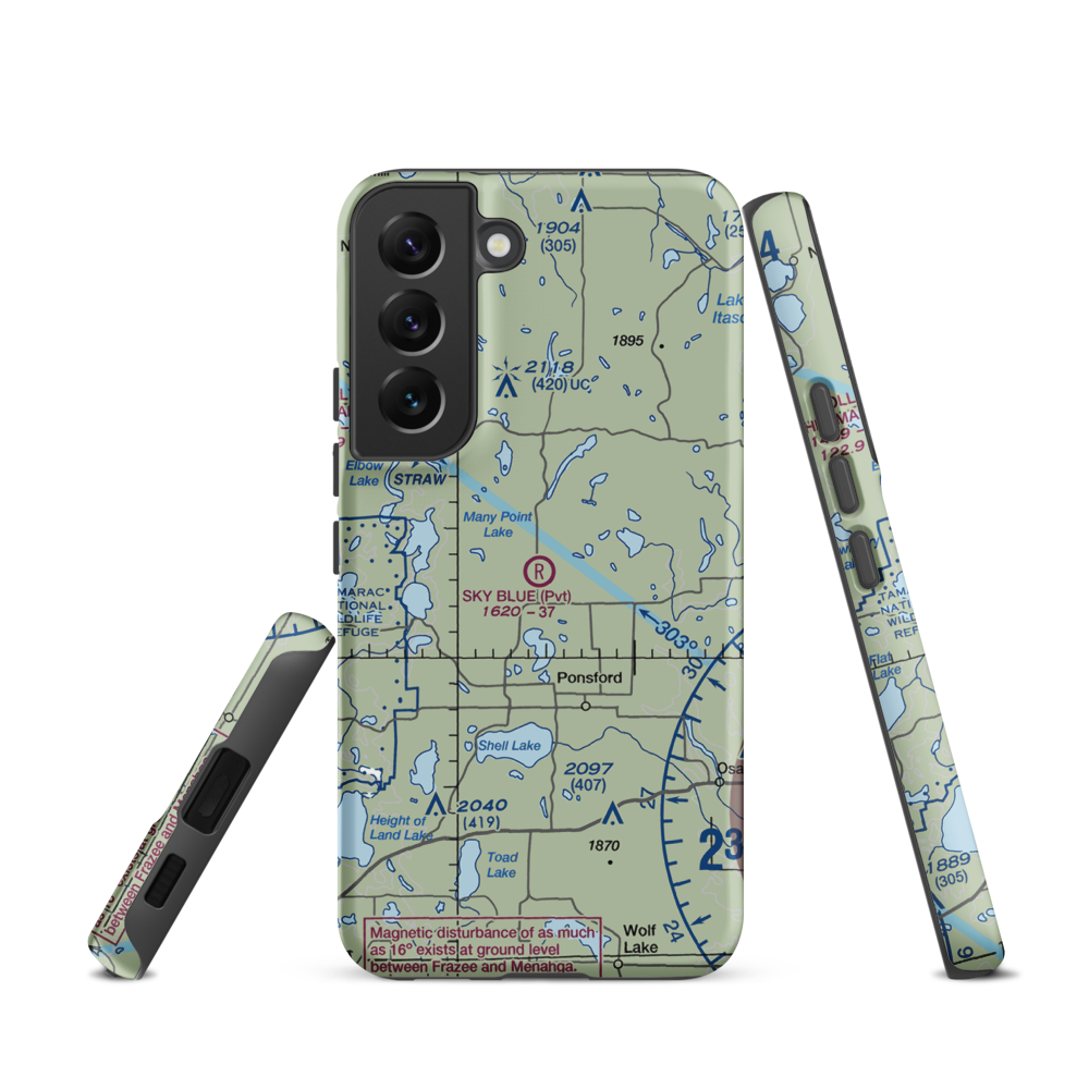 Sky Blue Airfield (6MN0) VFR Sectional Samsung Phone Case Samsung Galaxy S22 model shown