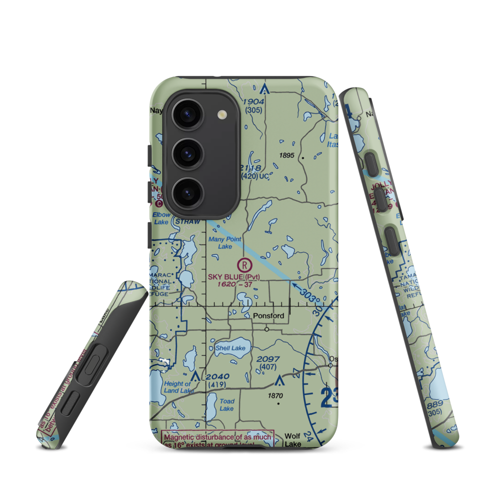 Sky Blue Airfield (6MN0) VFR Sectional Samsung Phone Case Samsung Galaxy S23 model shown