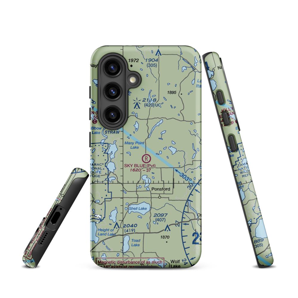 Sky Blue Airfield (6MN0) VFR Sectional Samsung Phone Case Samsung Galaxy S24 model shown