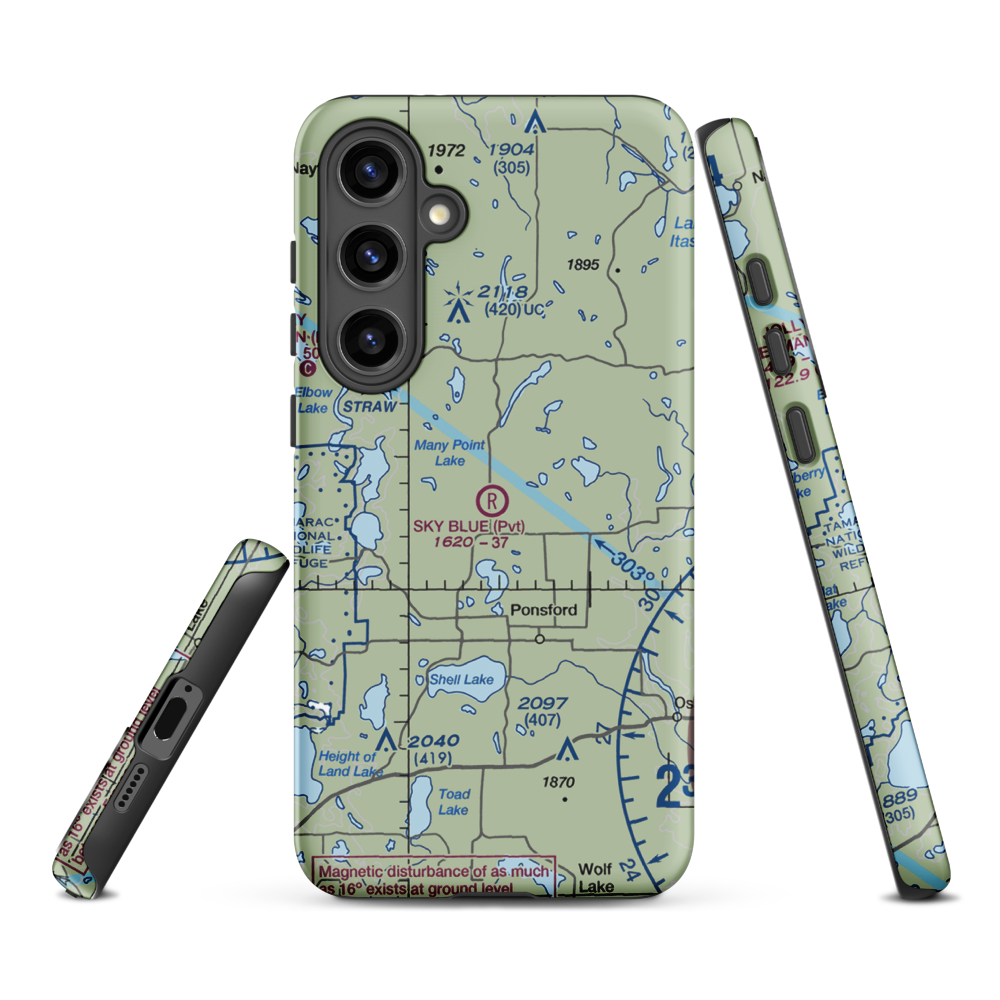 Sky Blue Airfield (6MN0) VFR Sectional Samsung Phone Case Samsung Galaxy S24 Plus model shown