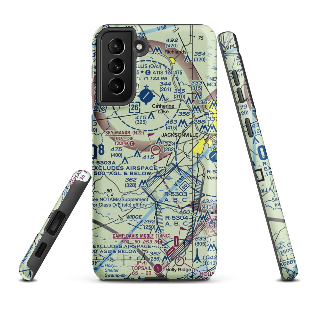 Sky Manor Airport (N22) VFR Sectional Samsung Phone Case Samsung Galaxy S21 FE model shown