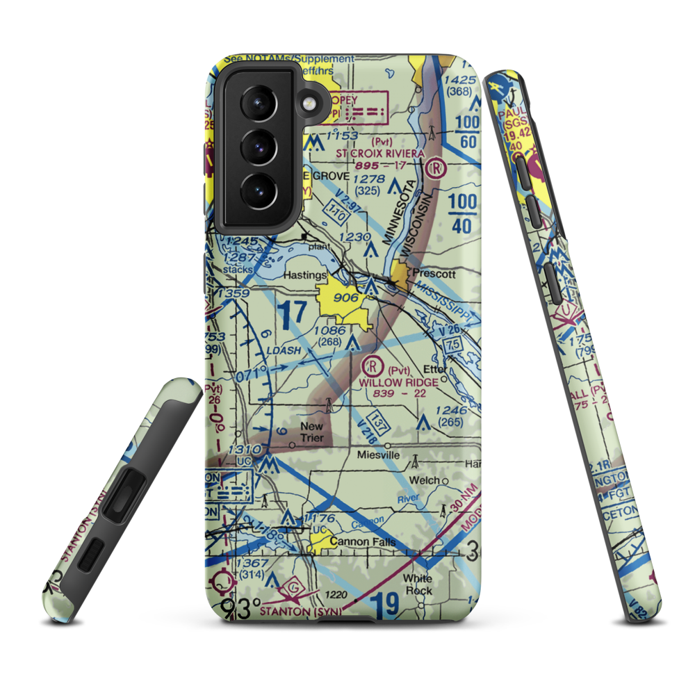 Sky Meadow Airport (MN58) VFR Sectional Samsung Phone Case Samsung Galaxy S21 Plus model shown