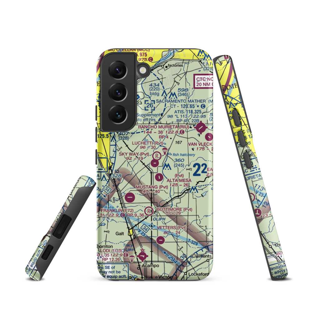 Sky Way Estates Airport (CL04) VFR Sectional Samsung Phone Case Samsung Galaxy S22 model shown