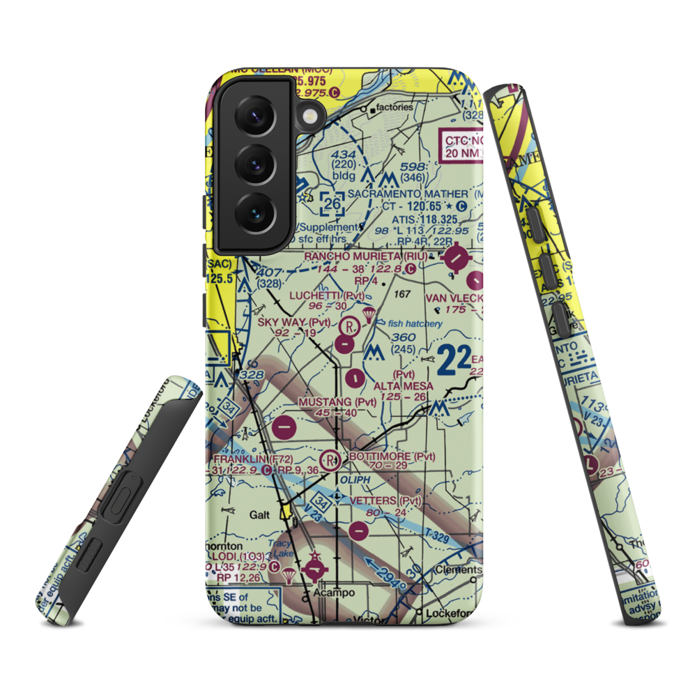 Sky Way Estates Airport (CL04) VFR Sectional Samsung Phone Case Samsung Galaxy S22 Plus model shown