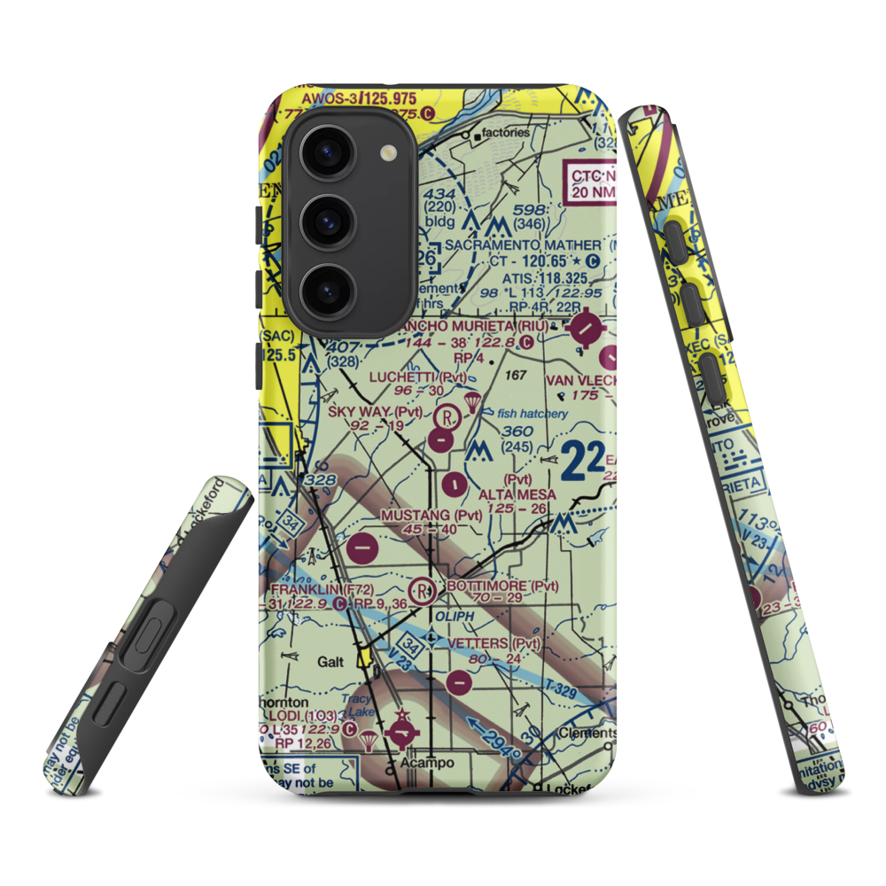 Sky Way Estates Airport (CL04) VFR Sectional Samsung Phone Case Samsung Galaxy S23 Plus model shown