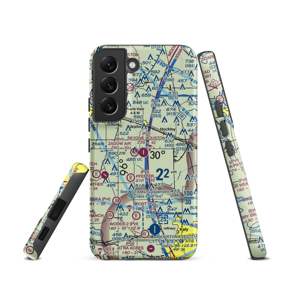 Skydive Houston Airport (37X) VFR Sectional Samsung Phone Case Samsung Galaxy S22 model shown