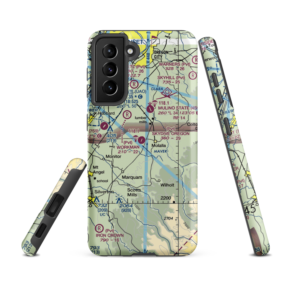 Skydive Oregon Airport (OL05) VFR Sectional Samsung Phone Case Samsung Galaxy S21 Ultra model shown