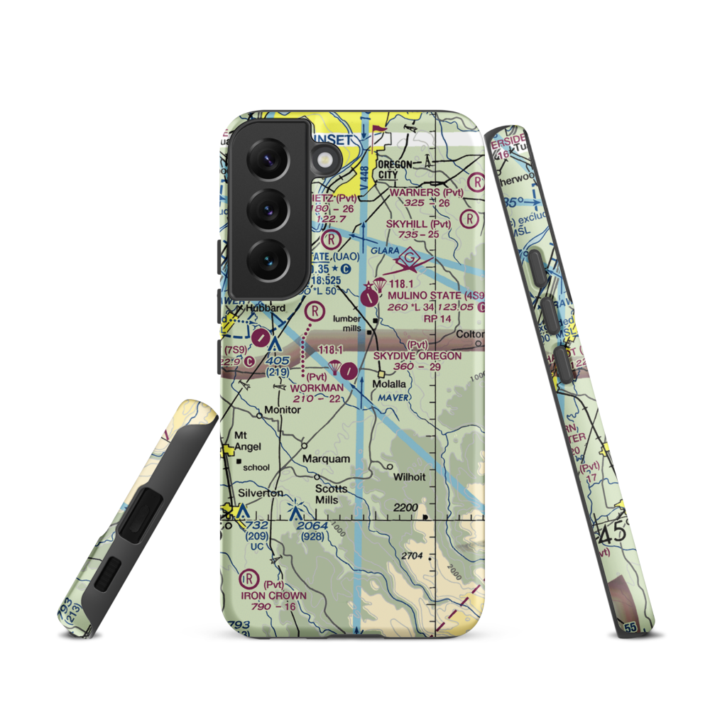 Skydive Oregon Airport (OL05) VFR Sectional Samsung Phone Case Samsung Galaxy S22 model shown