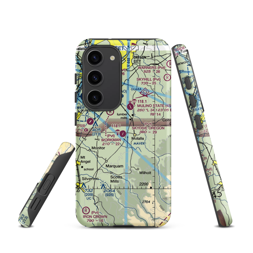 Skydive Oregon Airport (OL05) VFR Sectional Samsung Phone Case Samsung Galaxy S23 model shown