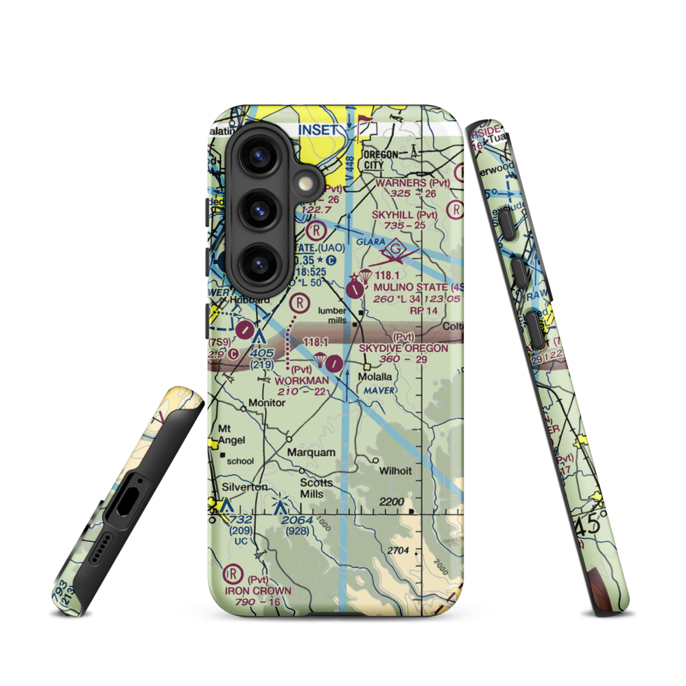 Skydive Oregon Airport (OL05) VFR Sectional Samsung Phone Case Samsung Galaxy S24 model shown