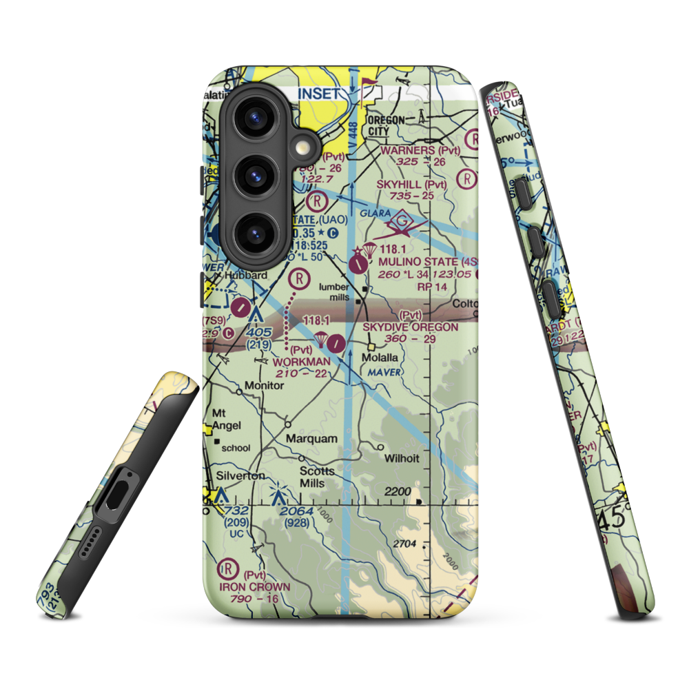 Skydive Oregon Airport (OL05) VFR Sectional Samsung Phone Case Samsung Galaxy S24 Plus model shown