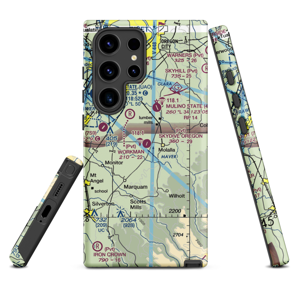 Skydive Oregon Airport (OL05) VFR Sectional Samsung Phone Case Samsung Galaxy S24 Ultra model shown