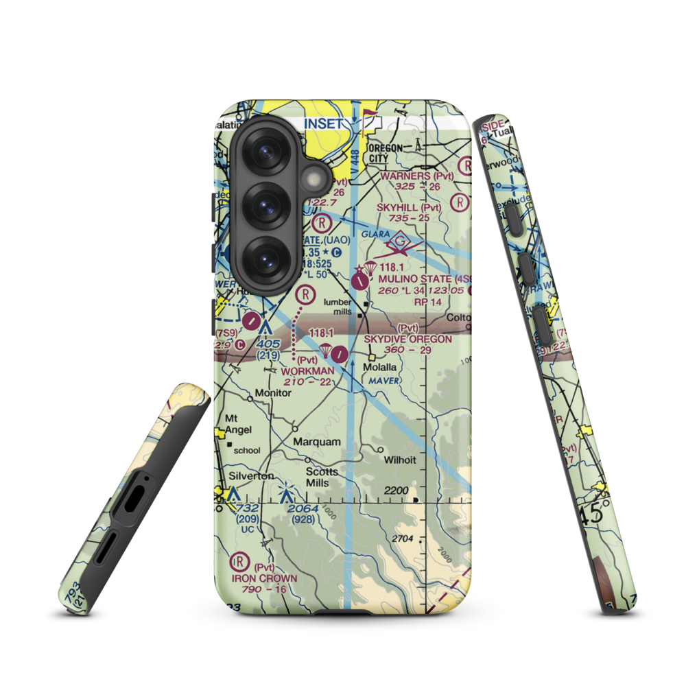 Skydive Oregon Airport (OL05) VFR Sectional Samsung Phone Case Samsung Galaxy S25 model shown