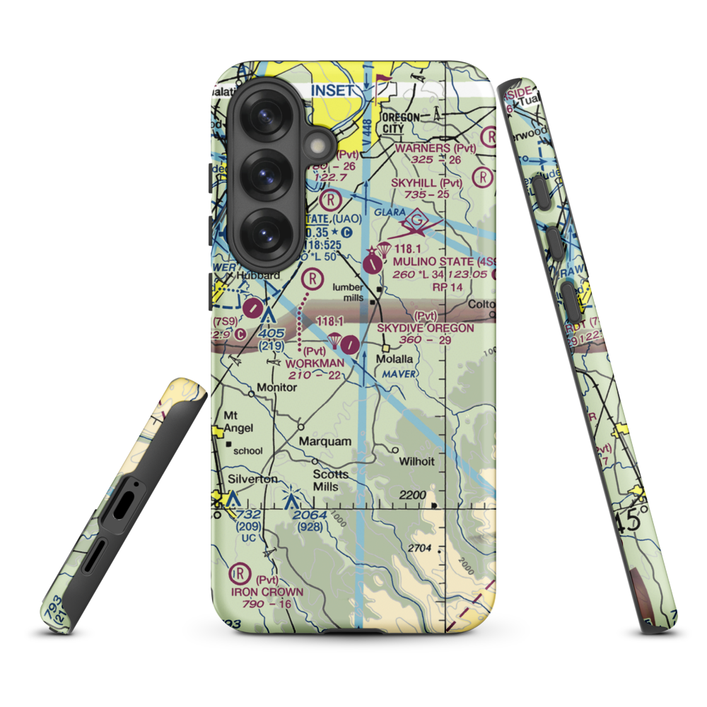 Skydive Oregon Airport (OL05) VFR Sectional Samsung Phone Case Samsung Galaxy S25 Plus model shown