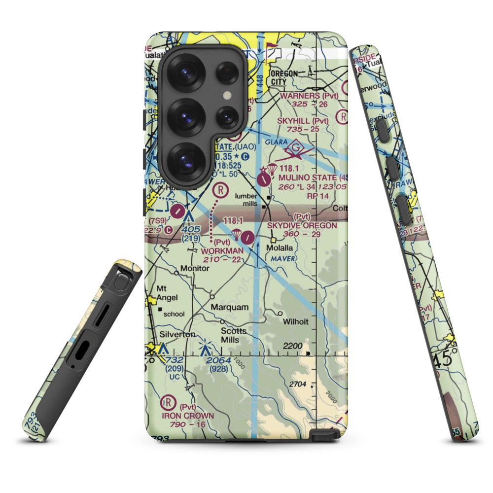 Skydive Oregon Airport (OL05) VFR Sectional Samsung Phone Case Samsung Galaxy S25 Ultra model shown