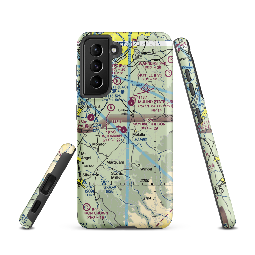 Skydive Oregon Airport (OL05) VFR Sectional Samsung Phone Case Samsung Galaxy S21 model shown