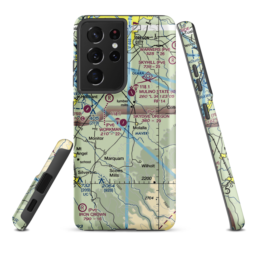 Skydive Oregon Airport (OL05) VFR Sectional Samsung Phone Case Samsung Galaxy S21 Plus model shown