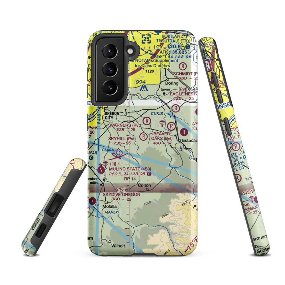 Skyhill Airport (1OR7) VFR Sectional Samsung Phone Case Samsung Galaxy S21 FE model shown