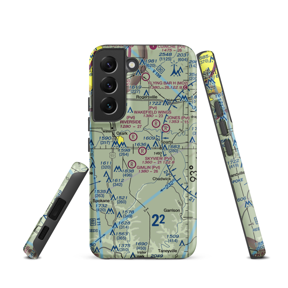 Skyview Airport (MU70) VFR Sectional Samsung Phone Case Samsung Galaxy S22 model shown