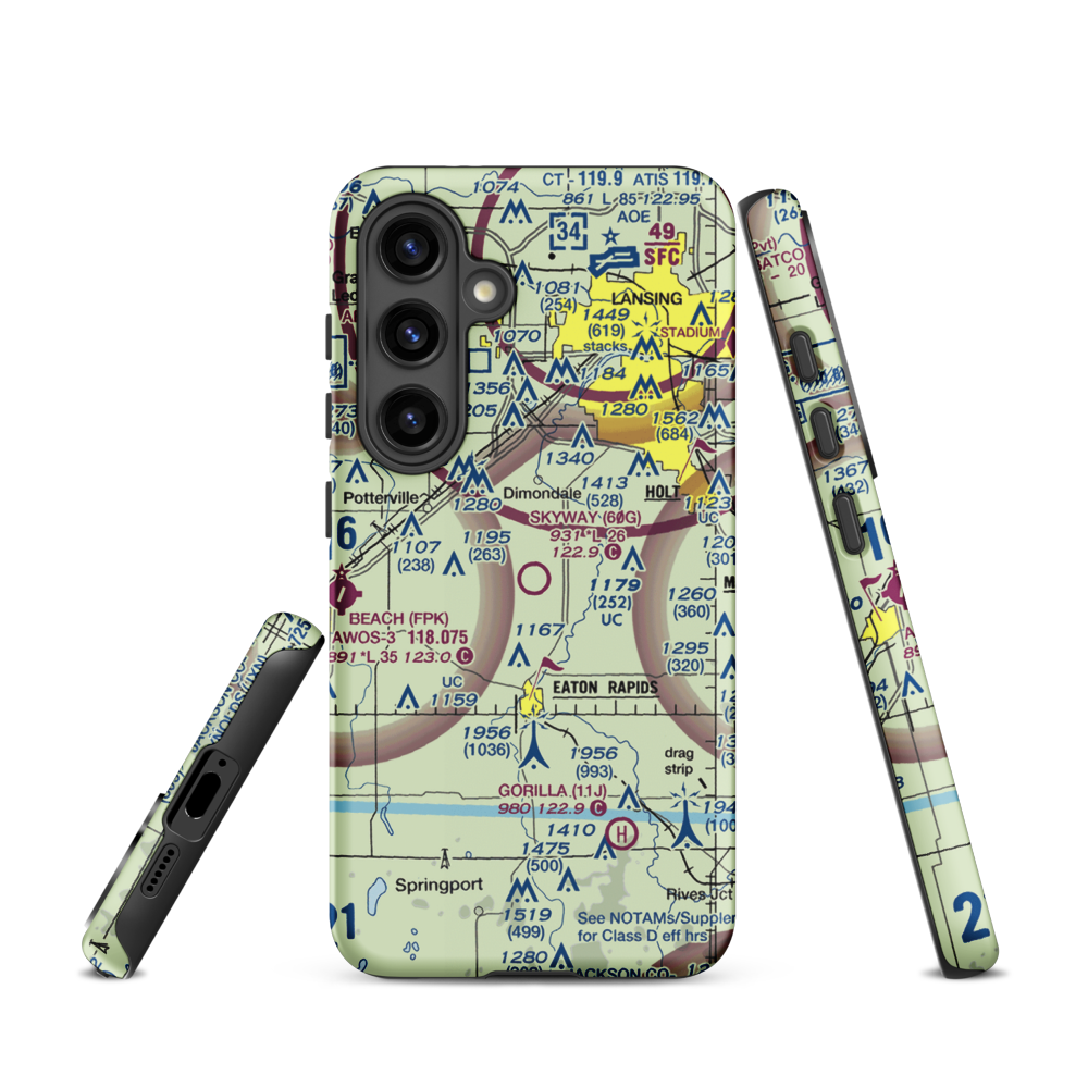 Skyway Estates Airport (60G) VFR Sectional Samsung Phone Case Samsung Galaxy S24 model shown