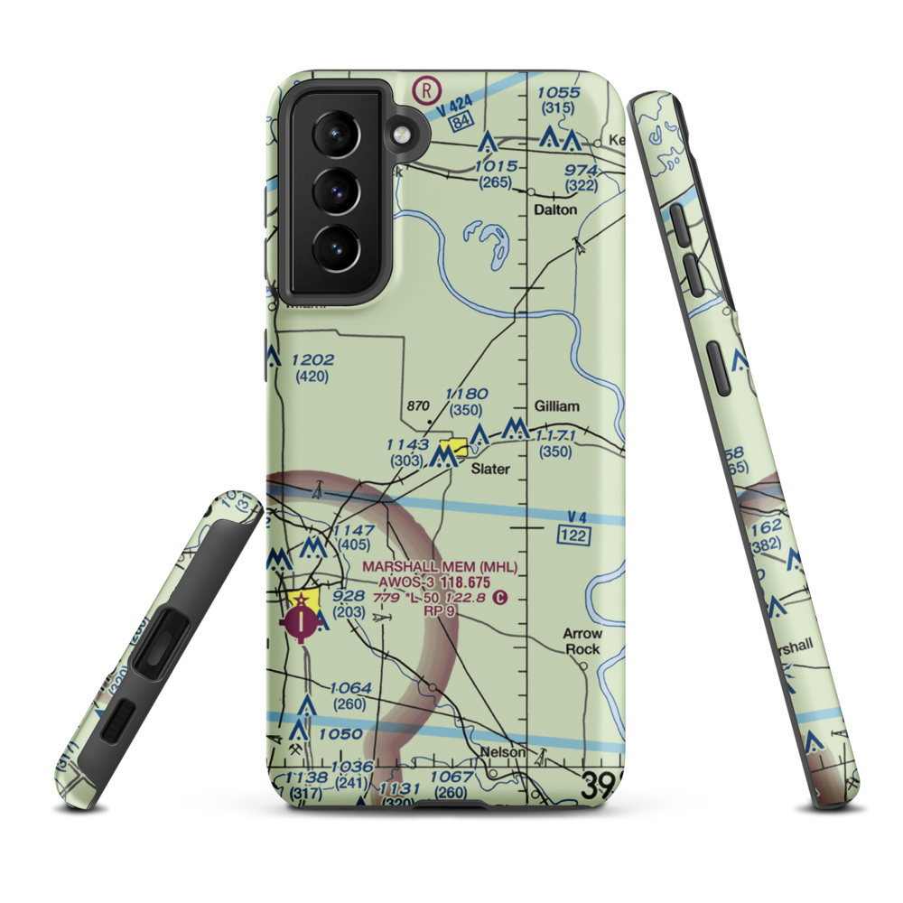 Slater Memorial Airport (9K5) VFR Sectional Samsung Phone Case Samsung Galaxy S21 Plus model shown