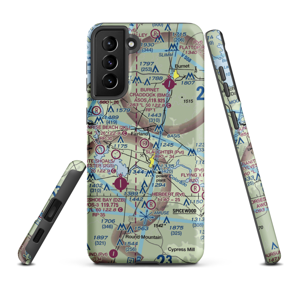 Slaughter Ranch Airport (86TA) VFR Sectional Samsung Phone Case Samsung Galaxy S21 FE model shown