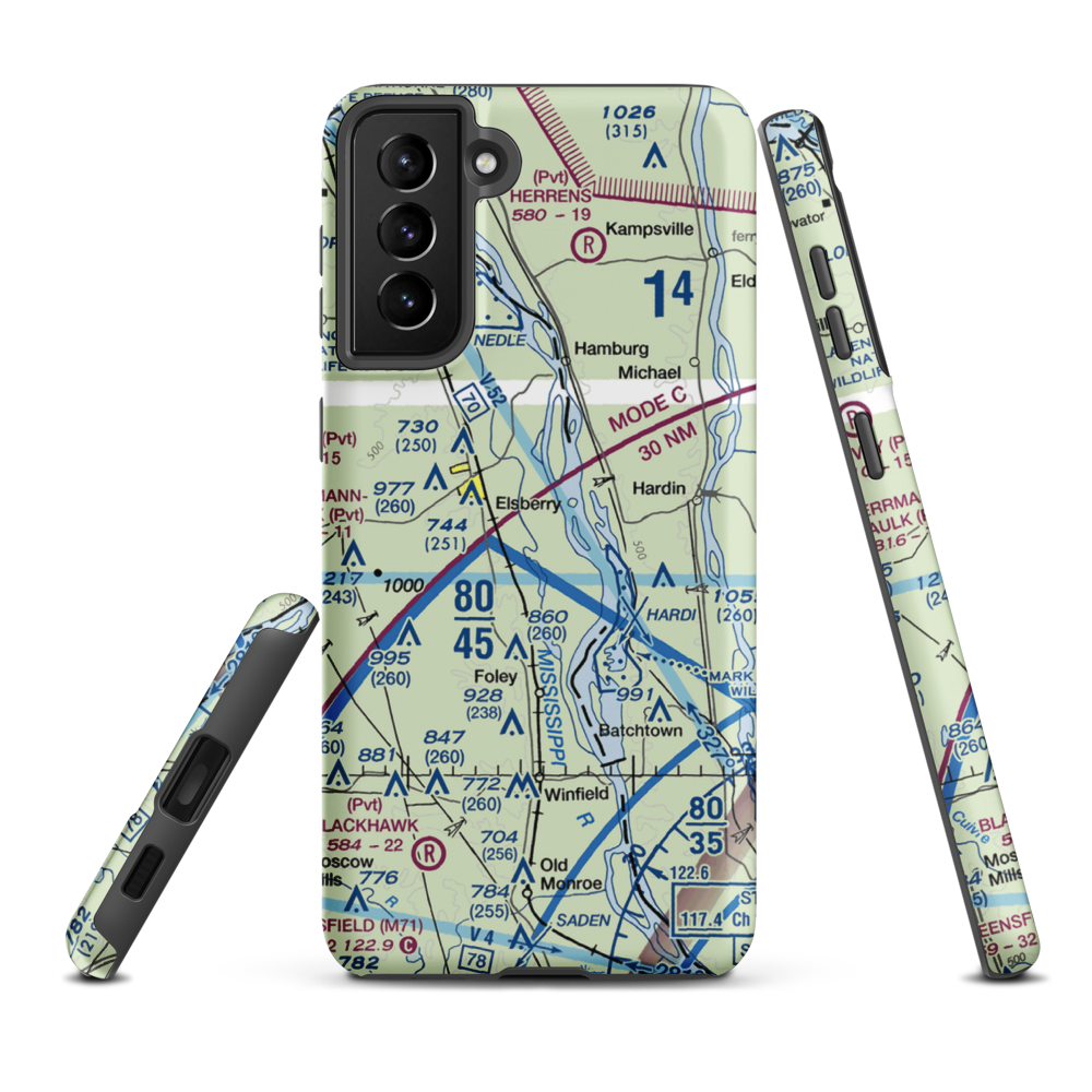 Sloan's Airport (0MO8) VFR Sectional Samsung Phone Case Samsung Galaxy S21 Plus model shown
