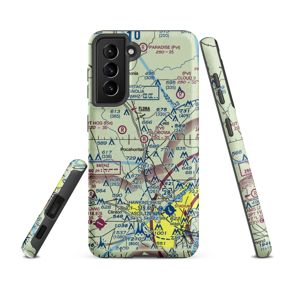 Slobovia Outernational Airport (MS71) VFR Sectional Samsung Phone Case Samsung Galaxy S21 FE model shown