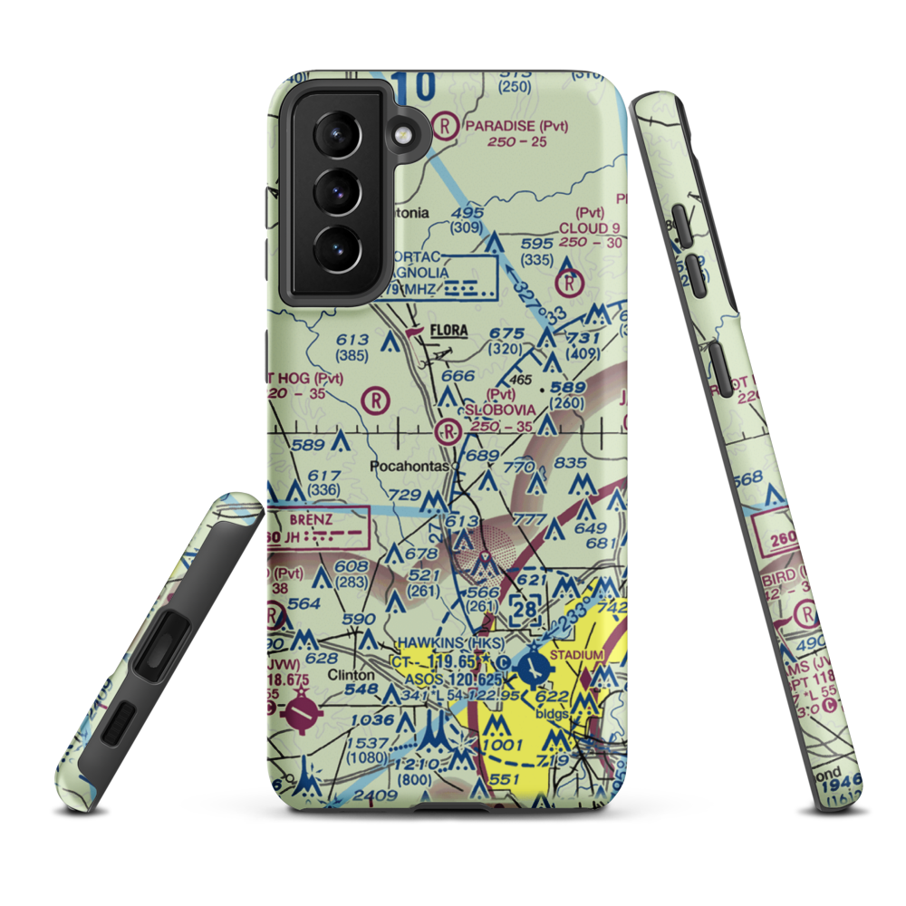 Slobovia Outernational Airport (MS71) VFR Sectional Samsung Phone Case Samsung Galaxy S21 FE model shown