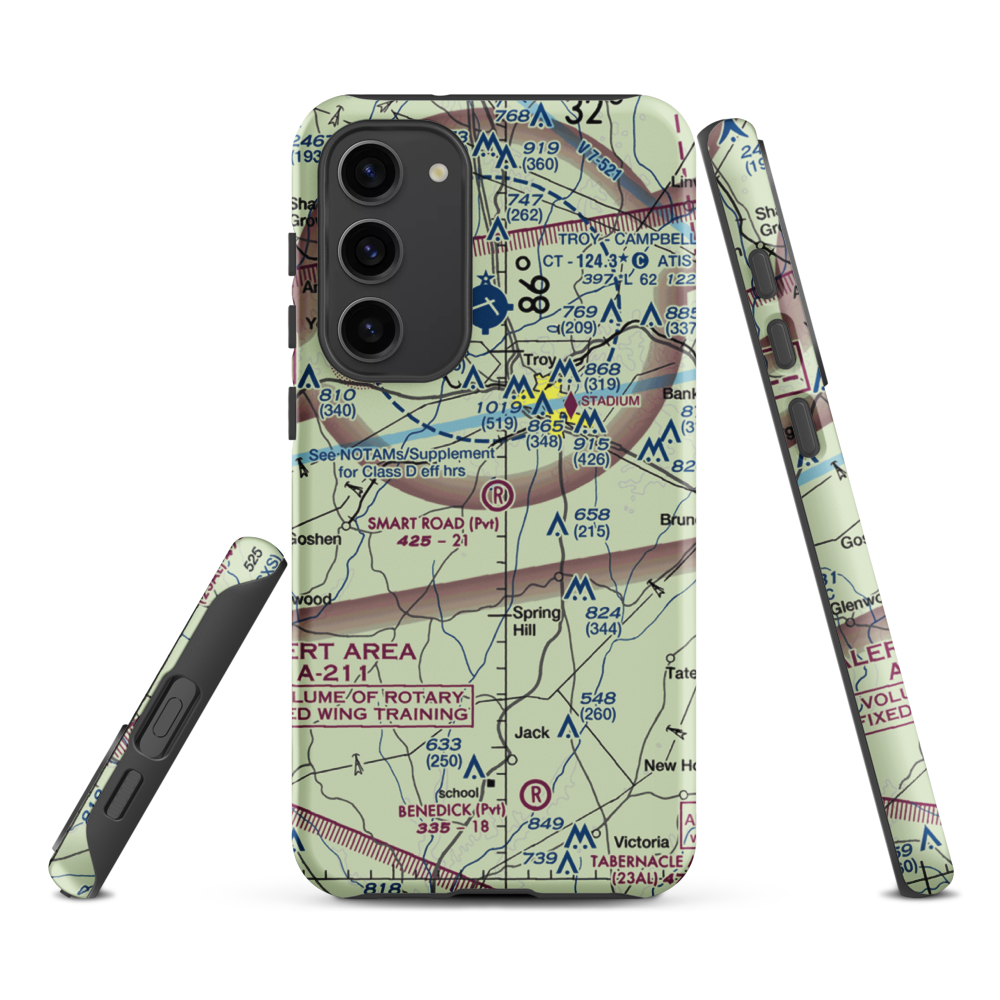 Smart Road Airport (AL77) VFR Sectional Samsung Phone Case Samsung Galaxy S23 Plus model shown