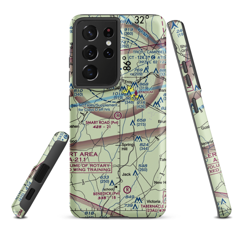 Smart Road Airport (AL77) VFR Sectional Samsung Phone Case Samsung Galaxy S21 Plus model shown