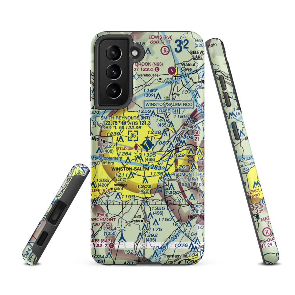Smith Reynolds Airport (INT) VFR Sectional Samsung Phone Case Samsung Galaxy S21 FE model shown