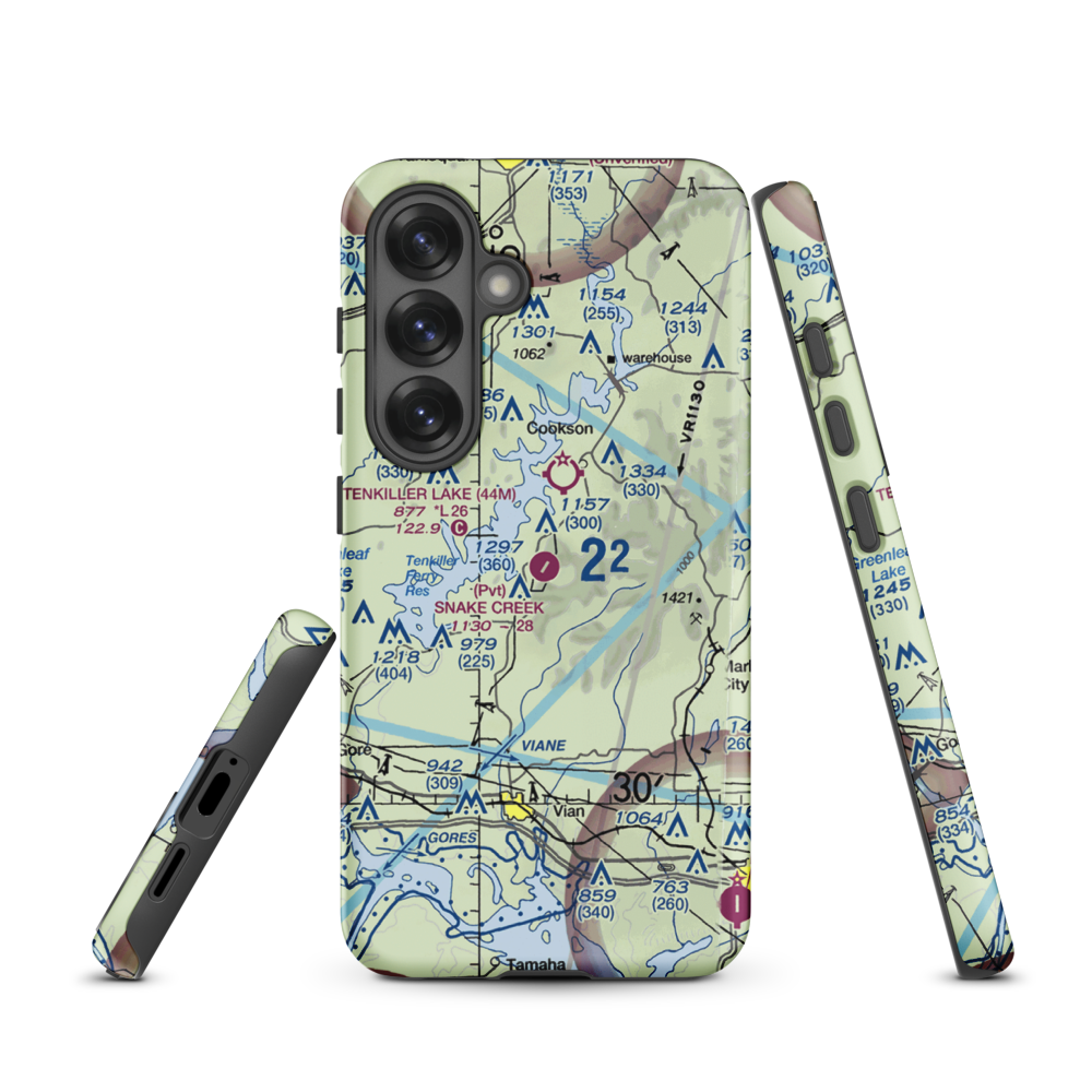 Snake Creek Wilderness Airport (OK06) VFR Sectional Samsung Phone Case Samsung Galaxy S25 model shown