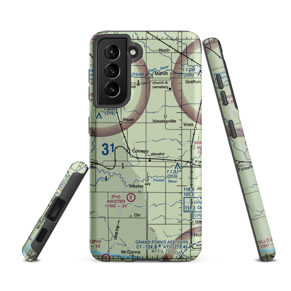 Sobolik Airport (98ND) VFR Sectional Samsung Phone Case Samsung Galaxy S21 FE model shown