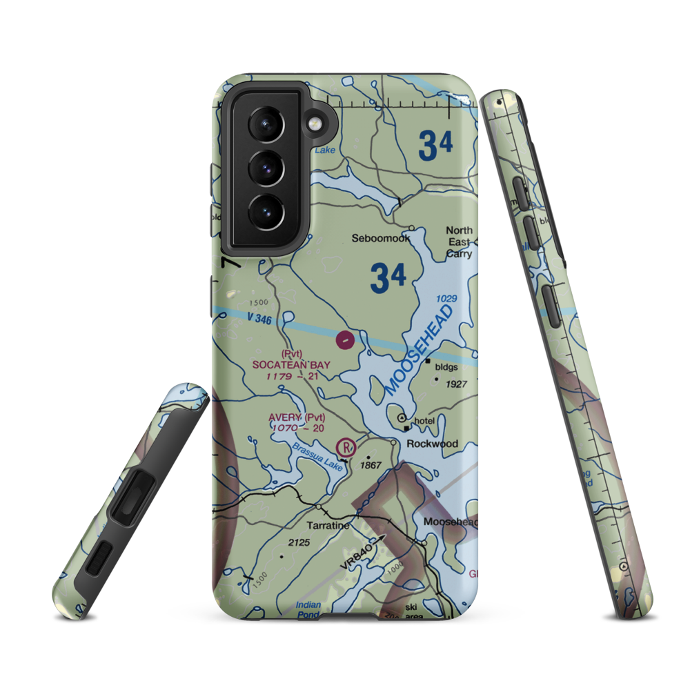 Socatean Bay Airport (13ME) VFR Sectional Samsung Phone Case Samsung Galaxy S21 FE model shown