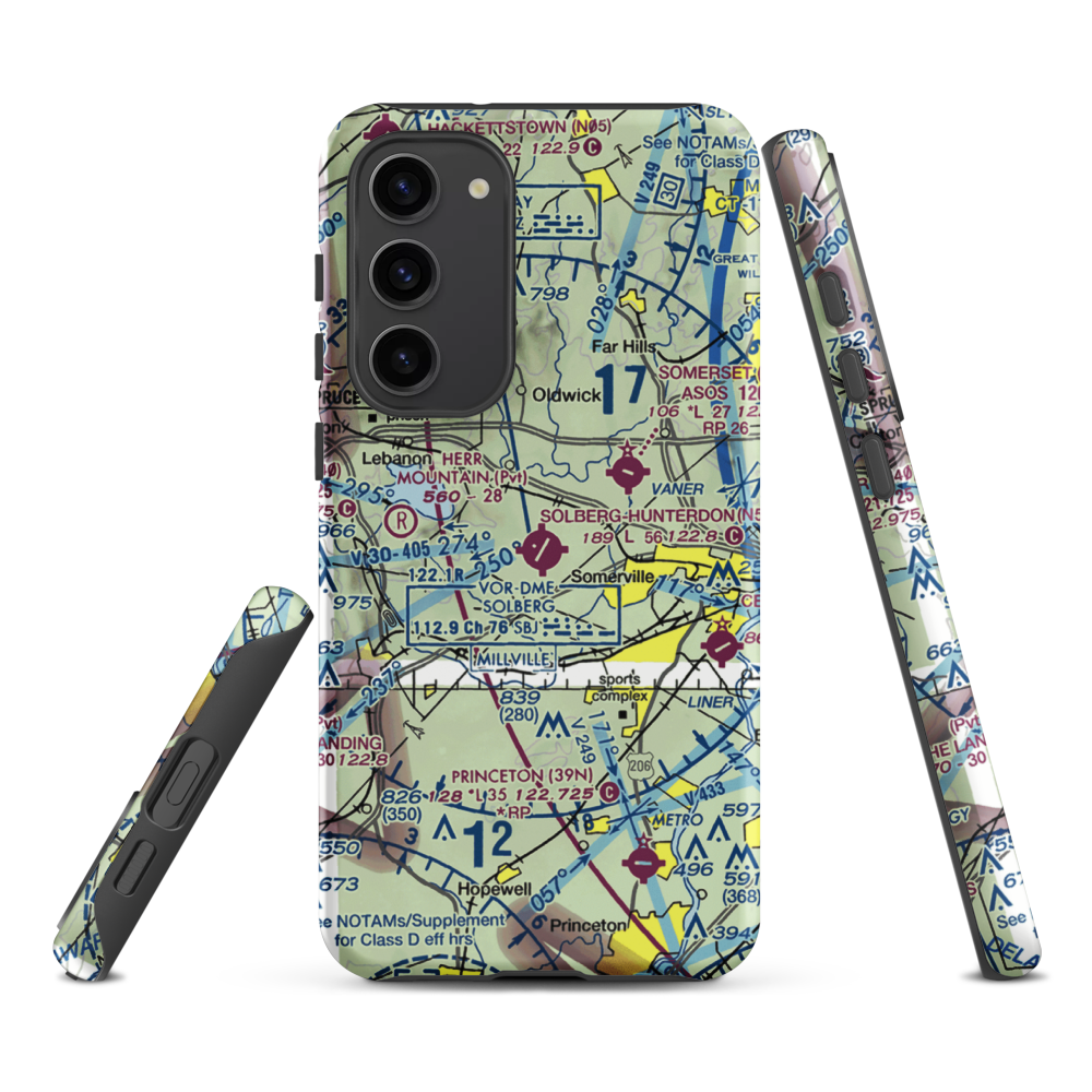 Solberg Hunterdon Airport (N51) VFR Sectional Samsung Phone Case Samsung Galaxy S23 Plus model shown