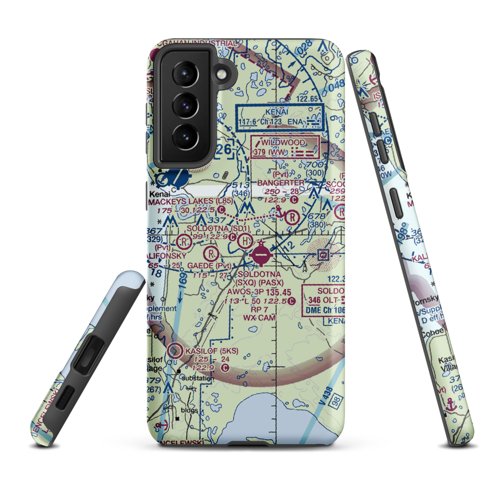 Soldotna Hospital H Heliport (SD1) VFR Sectional Samsung Phone Case Samsung Galaxy S21 FE model shown