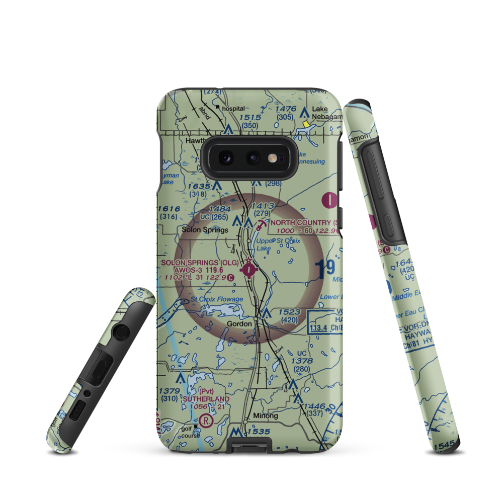 Solon Springs Municipal Airport (OLG) VFR Sectional Samsung Phone Case Samsung Galaxy S10e model shown