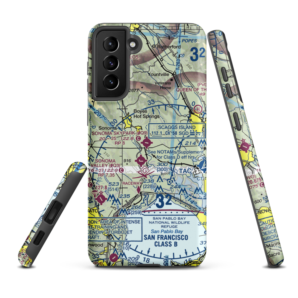 Sonoma Skypark Airport (0Q9) VFR Sectional Samsung Phone Case Samsung Galaxy S21 FE model shown