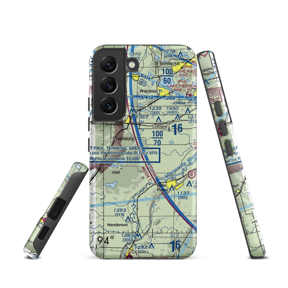 Sons Private-Commercial Airport (47MN) VFR Sectional Samsung Phone Case Samsung Galaxy S22 model shown