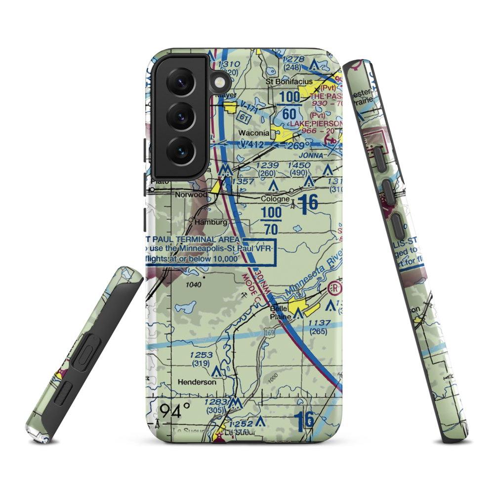 Sons Private-Commercial Airport (47MN) VFR Sectional Samsung Phone Case Samsung Galaxy S22 Plus model shown