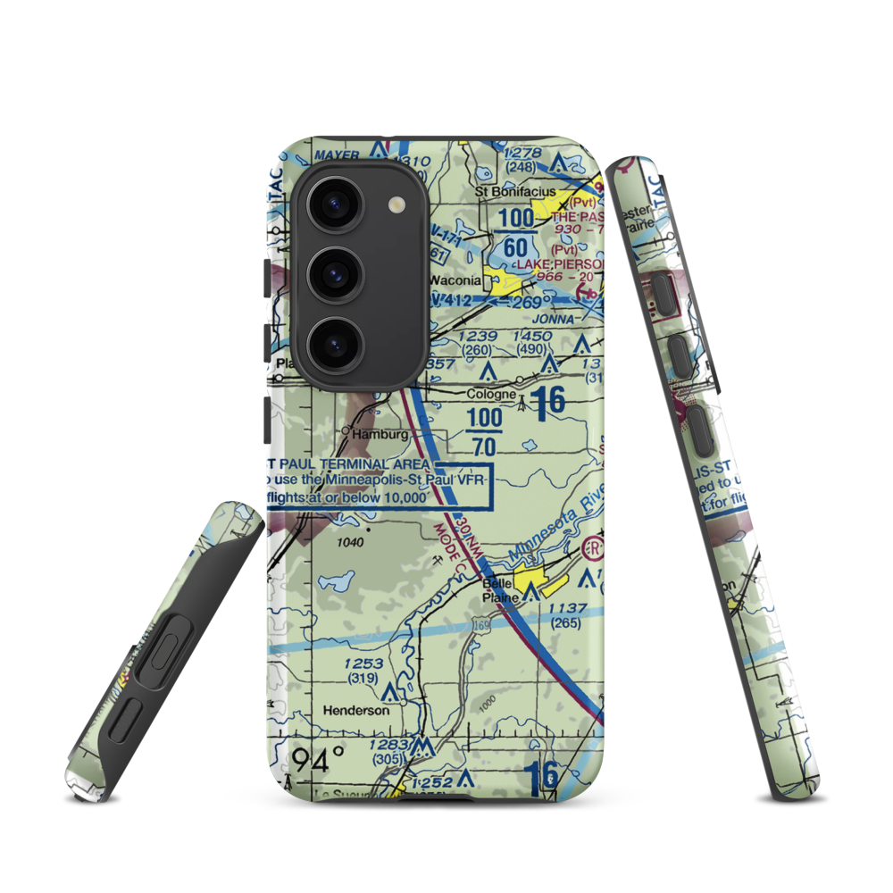 Sons Private-Commercial Airport (47MN) VFR Sectional Samsung Phone Case Samsung Galaxy S23 model shown